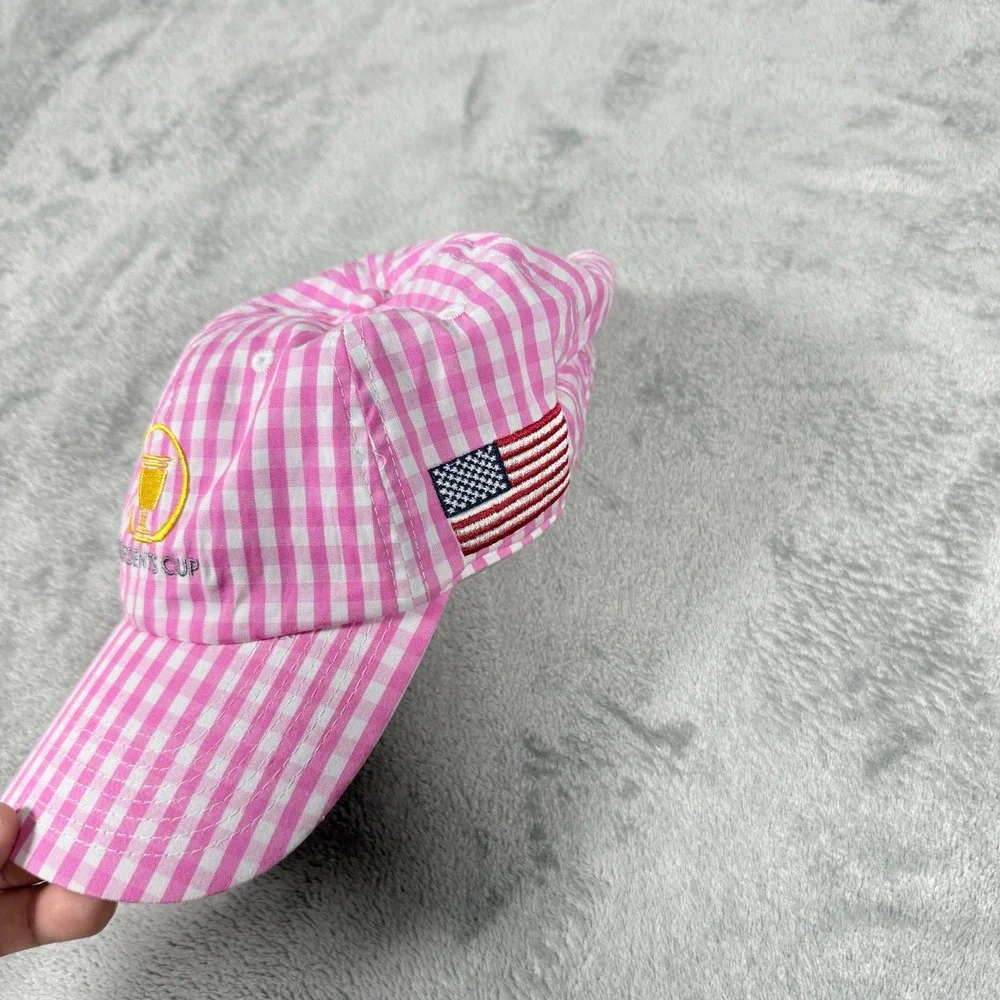 Ahead Womens OSFA Baseball Cap Pink Gingham Presidents Cup Golf American Flag